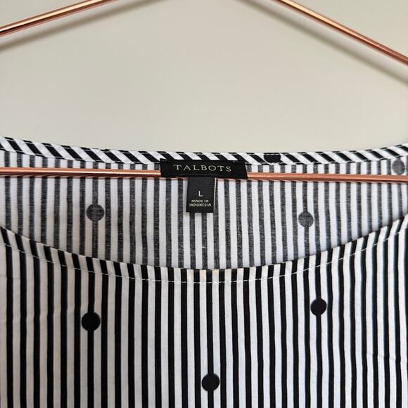 Talbots Womens Top Large Black Stripes Polka Dots Side Zipper Office Career - Picture 3 of 6